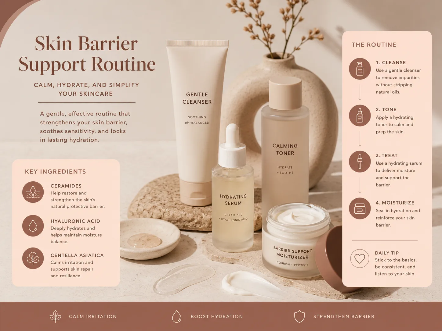 Gentle moisturizer and cleanser for a skin barrier support routine