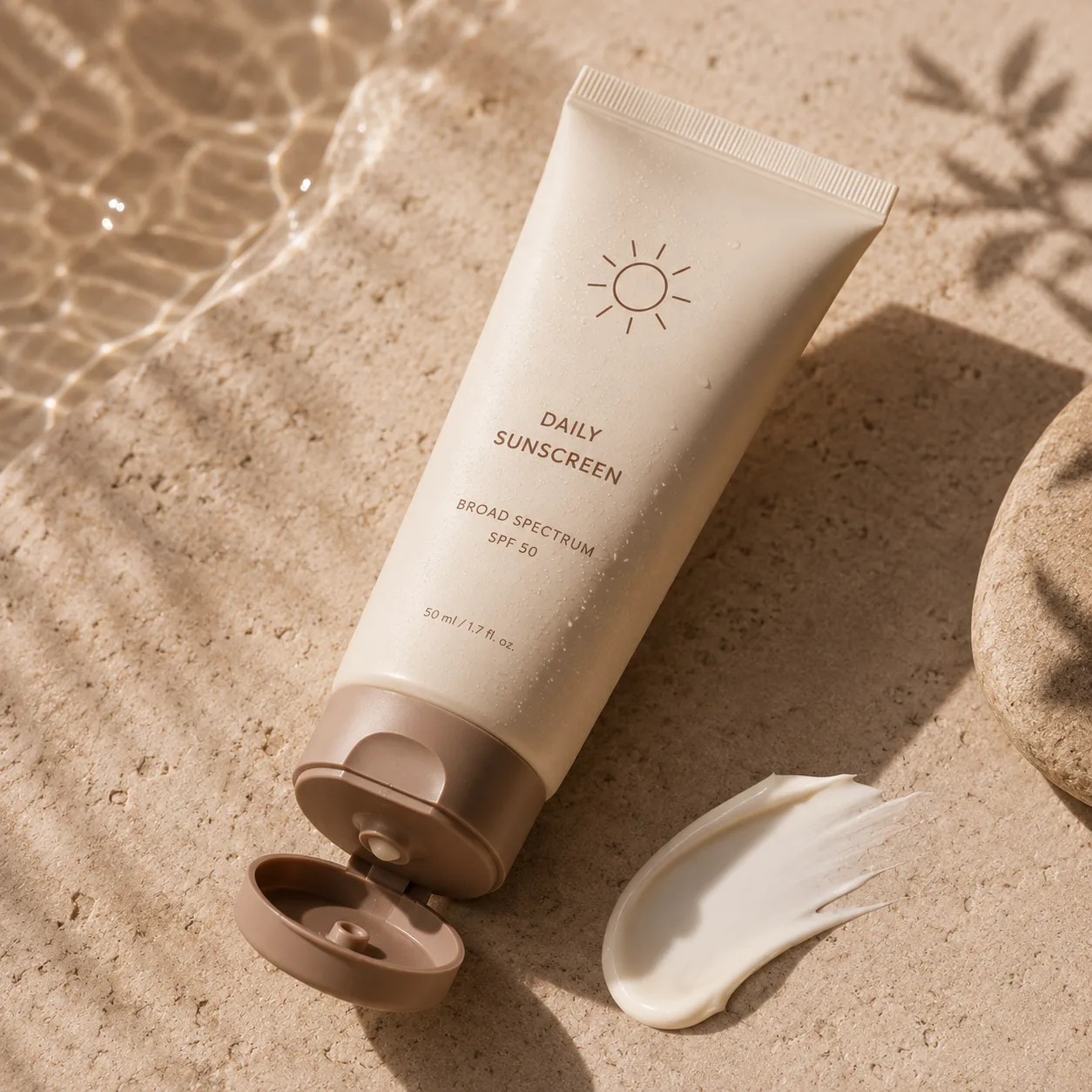 Tube of sunscreen beside a morning skincare routine checklist